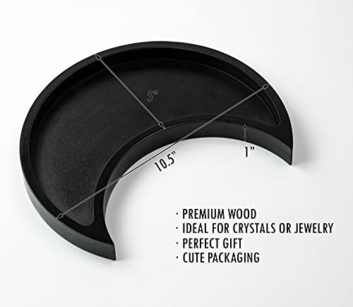 Black Crystal Display Gothic Tray - Moon Shaped Altar Tray for Storage and Display of Crystals and Stones - Wooden Moon Trinket Dish for Spiritual Decor, Jewelry Organizer, Essential Oil Holder - Image 5