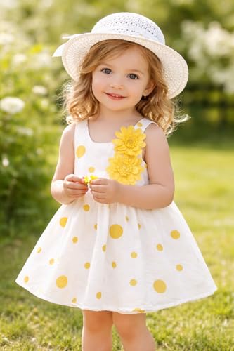 Image of Bold N Elegant Baby-Girl's Summer Sleeveless Cotton Floral Heart Print Princess Midi Dress Frock Tutu with Hat for Girls