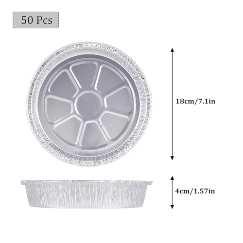 Jsleid 50 Stück Aluminiumfolie Pfannen Set, Grill Tropfschalen, Runde Alu Schalen, Schalen Aus Aluminiumfolie, Rund Formen Aluschalen, Geeignet Zum Backen, Grillen, Kochen, Pommes Frites (7 Zoll)
