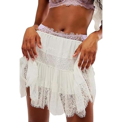Women's Y2k Lace Half Slip Skirt Low Rise Pleated Ruffle LaceTrim Mini Skirt Layered Flowy Short Skirts Underskirt