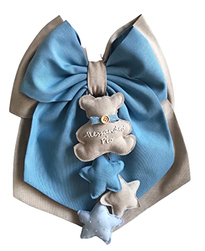 Magie di Natale Fiocco nascita in cotone personalizzabile fatto a mano 35 x h 40 cm 'Made in Italy' Tortora - Carta da zucchero