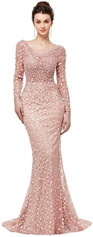 Lazacos Women's Luxury Beading Crystals Prom Dress Sexy Mermaid Evening Party Formal Gown Pink US4