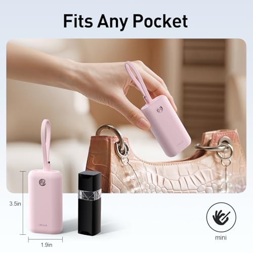 Image of iWALK Mini Portable Charger 10,000mAh, 22.5W USB-C Fast Charging Power Bank with Built-in Cable, Travel Essential Ultra-Small Battery Pack Compatible for iPhone 17 /16 /16 Pro /15, Samsung, Google, Pink