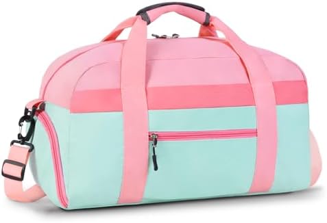WOOMADA Travel Duffle Bag, Weekend Bag with Wet Pocket & Trolley Sleeve, Overnight Bag With Shoe Compartment, Fit for Sports Practice, Travel and Gifts(pink green)