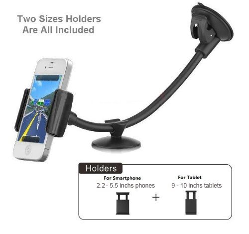 Smartphone Tablet Windshield Car Mount - Universal Smartphone and tablet Windshield Dashboard Car Mount, Holder, Fits all Gadgets Width Between 2.2-5.5 inches or Diagonal Screen Size Between 3.5-8 inches,Support Samsung Galaxy, HTC , iPhone 6, 5, 4, iPad Mini and other Moblie Phone,tablets 7- 8 inches