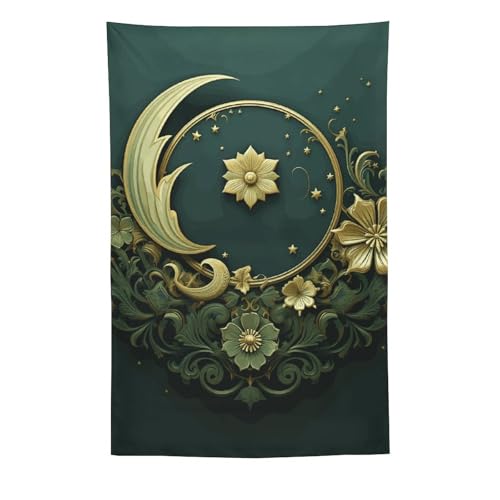 Tapisserie murale Ramadan verte grande tenture decoration verticale esthetique de salon