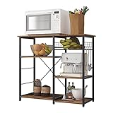 DlandHome Estantería Cocina Multiuso para Horno Microondas Mueble Auxiliar de Cocina Mueble Cocina Estanterias Metalicas Almacenaje con Caja de Almacenamiento de Frutas, Color Retro