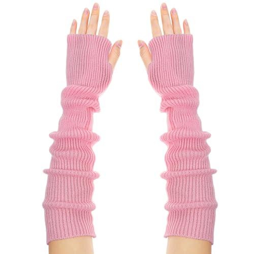 Styquenzer Rosa Armstulpen Damen Lange Fingerless Gloves Weiche Arm Warmers Winter Arm Sleeve Armwärmer Gestrickte Arms Stulpen Fingerlose Handschuhe Hand Warmers, für Damen Mädchen