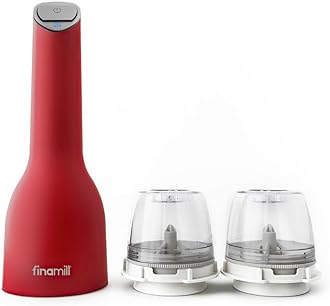 FinaMill USB Rechargeable Pepper Mill & Spice Grinder | Adjustable Coarseness, Ceramic Grinding Elements, One Touch Operation with LED Light | Includes 2 Quick-Change PRO Plus Pods | Sangria Red
