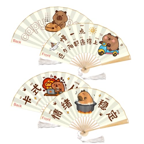 FOSDICK 2 Piezas Abanico Pequeño, Abanicos Tela de Bambú, Cartoon Capibara Abanicos, Capibara Abanico Plegable, Ventilador de Mano Plegable para Regalo, Bodas, Fiestas, Decoración de Paredes