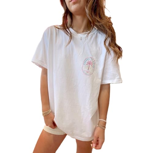 Women Teen Girls Oversized Graphic Tee Shirts Cute Short Sleeve Crewneck Flower Fruits Baggy Shirts Top Y2K Loose Fit Preppy Coastal Hawaii Clothes Summer Ocean Streetwear