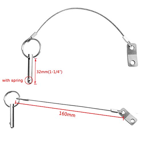 4Pieces Of Marine Grade Hardware, Bimini Top Pin, Quick Release Pin 1/4" Diameter W/Lanyard Prevents Loss, All 316 Stainless Steel With Free Screws #TOP1