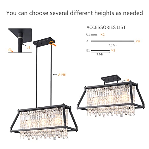 Image of LMQNINE Chandeliers for Dining Room, 3-Light Trapezoidal Industrial Dining Room Light Fixture Farmhouse Chandelier Crystal Pendant Lights Kitchen Island Living Room (Black 25.98 inch)
