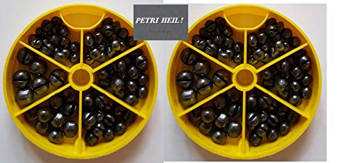 Set: 2 blikjes loodrood assortimentsdoos á 120 gr (1,0 gr, 1,25 gr, 1,8 g en 2,9 gr) + gratis Petri Heil! Stickers