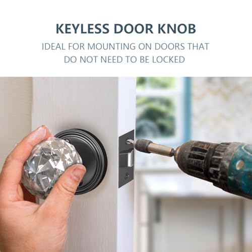Bwintech 1 Pair Solid Crystal Black Door Knobs, 65mm Palace Style Crystal Internal Door Handle with Latch and DIY Screw Kit for Passage, Bedroom, Hallway - Image 4