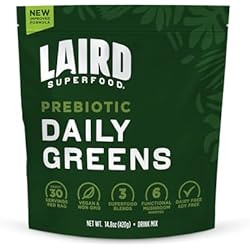 Laird Superfood Prebiotic Daily Greens Powder – Essential Vitamins & Minerals - Prebiotic Fiber, Adaptogen and Fruits & Vegetables – Supports Gut Health – Non-GMO, Vegan - 14.8 oz Bag, Pack of 1