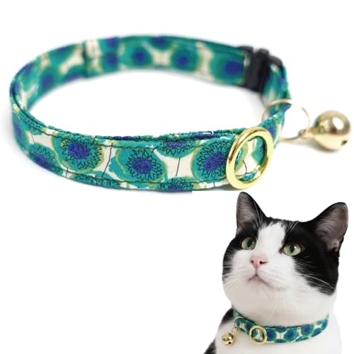 【超軽量 約4g】猫 首輪 猫用首輪 セーフティバックル 日本製 LIBERTY リバティ タナローン 綿100% 鈴付き 子猫 成猫 軽い 安全バックル おしゃれ キャットカラー 日本製 Nonbillie（ノンビリー） (Xanthe Sunbeam（ザンジー・サンビーム）グリーン, フリーサイズ)（Amazon）