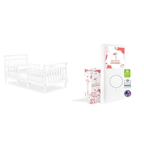 Emma - Cama convertible 3 en 1 para niños pequeños en color blanco y Baby Fairy de 5 pulgadas de espuma para cuna y colchón de cama infantil en una