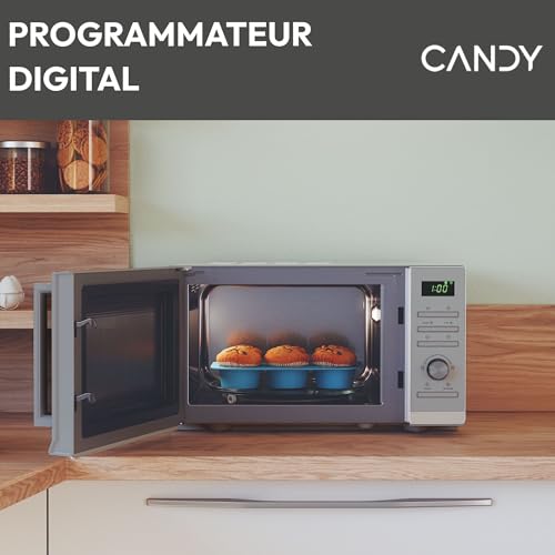 Candy Moderna CMWA23TNDS Four Micro-ondes 900W 23L Digital, Fonction Décongélation, 14 Menus Automatiques, Plateau Tournant en Verre, 11 Niveaux de Puissance, Cuisson Express, Sécurité Enfant, Argent – Image 4