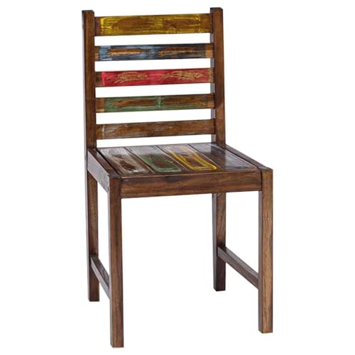 hliofuir Lot de 2 chaises de salle à manger en bois vieilli massif vintage - 45 x 45 x 86 cm - Multicolore - Aspect bois recyclé - Robuste et durable - Pour...