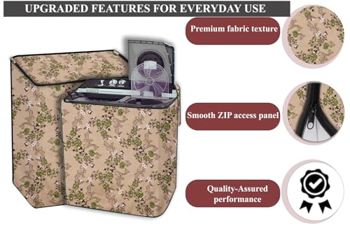 Image of The Furnishing Tree Polyester Waterproof Semi Automatic Washing Machine Cover Suitable for LG 7 Kg, 7.5 Kg & 8 Kg, Dimension DxWxH In Cms: ( 51x83.8x96.5 ), Floral Pattern Beige
