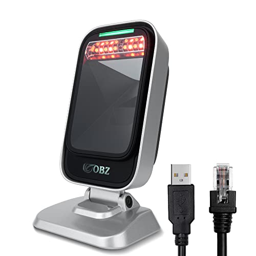 OBZ 2D 1D QR Barcode Scanner Handheld Desktop USB Wired CMOS Image Reader,Hands-Free Continuous Scanning for POS Systems,Retail,Supermarket,Warehouse,Bookstore