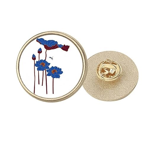 Broche lotus bleue en métal doré et sa libellule taille M