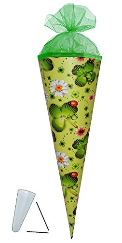 Preisvergleich Produktbild Unbekannt Schultüte - Marienkäfer Viel Glück - 35 cm - mit Tüllabschluß - Zuckertüte - mit / ohne Kunststoff Spitze - für Mädchen & Jungen - Kleeblatt Alles Gute Gl..