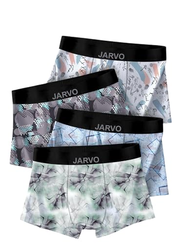 Image of JARVO Men's Extra Thin Elastic Underwear Long Comfortable Ice Silk Breathable Comfort Printed Brief-Boxer-Trunks Imported Material Pack of 4