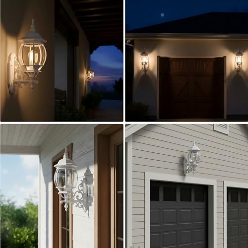 Image of 23 Inch Vintage White Wall Sconce - Large White Outside Light for House, Die-cast Aluminum and Glass Extra Large Outdoor Wall Light for Porch Garage Outdoor Lighting 23 inch Exterior Porn Lantern,E26