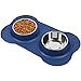 VIVAGLORY Dog Bowls, Dog Food Bowls, Stainless Steel Cat Puppy Water Bowls with Non Spill Skid Resistant Silicone Mat, Medium, Navy Blue