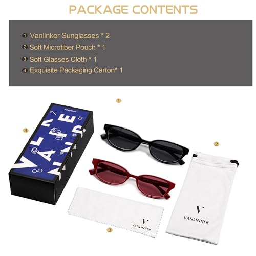 Image of VANLINKER Retro Semi Oval Polarized Sunglasses for Women Men Trendy Small 90s Style Vintage Narrow Rectangle Frame VL9833