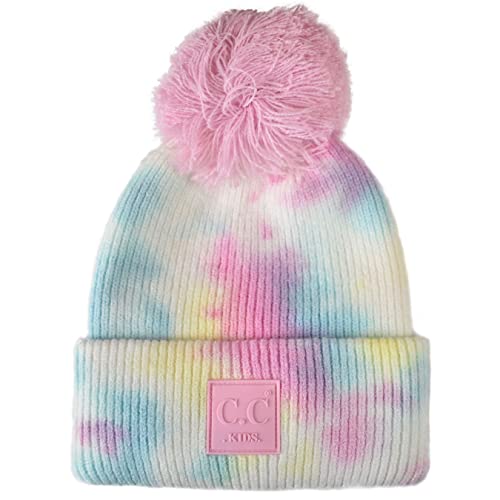 C.C Kids' Children's Winter Thick Knit Tie Dye Pom Cuff Beanie2
