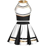 ODASDO Cheerleader Costume for Women Halloween Tween Girls Cheer Outfit Adult Cheerleading Uniform Tank Tops A-line Pleated Skirt Set School Musical Party Fancy Dress Up Black M