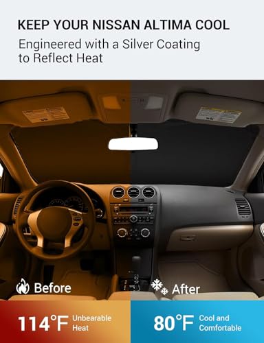 Image of Proadsy 2026 Upgrade Windshield Sun Shade Custom Fit 2007-2012 Nissan Altima Foldable Front Sunshade Protector Sun Visor Blocks UV Rays Keep Car Cooler