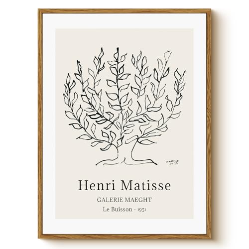 Henri Matisse 12x16 inch Minimalist Botanical Line Canvas Framed Wall Art, French Mid Century Modern Abstract Plant Line Art Print, Minimalist Home Office Decor Gallery Wall Painting