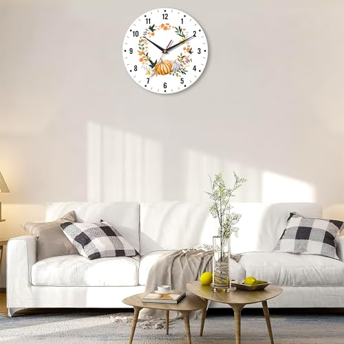 Spunker SP-SZ-459395 Thanksgiving Day Wall Clock,Autumn Pumpkin Kitchen Wall Clock,Maple Leaves Flower Clocks 10 Inch Silent Non-Ticking Wall Battery Operated thumb #5