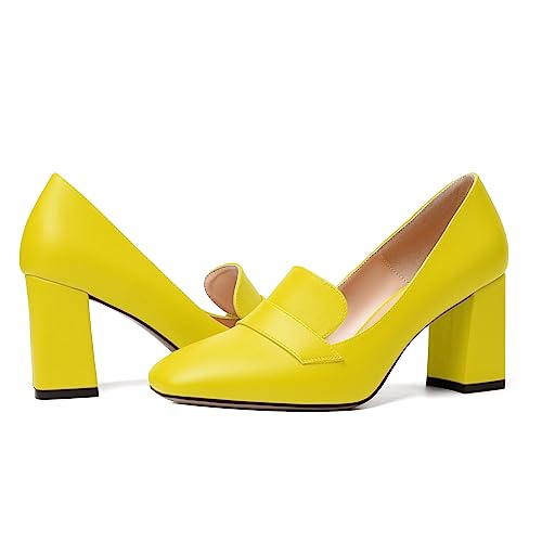 Image of MODENCOCO Womens Sexy Formal Matte Slip On Square Toe Work Block High Heel Loafers Shoes 3.5 Inch