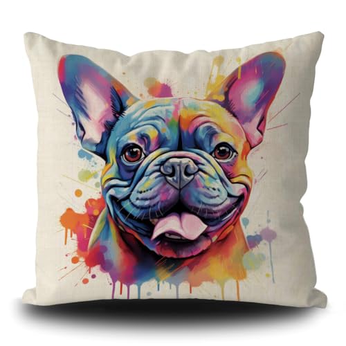 Ganshan Bi Housse de coussin décorative pour chien bouledogue français mignon peinture colorée chien chiot art taie d'oreiller décorative pour lit canapé canapé...