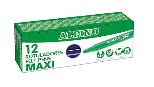 Alpino - Étui de 12 feutres maxi bleu foncé | Marqueurs super lavables pour enfants | Marqueurs super brillants scolaires | Pointe épaisse 5,7 mm | Longue durée et résistance