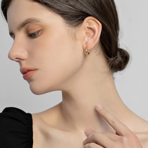 Gold Hoop Earrings Set 14k Gold Plated Huggie Earrings Hypoallergenic Chunky Twisted Thick Jewelry for Multiple Piercing Christmas Gift for Women4