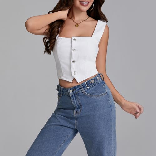 Women Wrap Jean Vest Boat Neck Button Down Sleeveless Crop Vest Denim Tank Top Backless Fashion Smocking Vest4