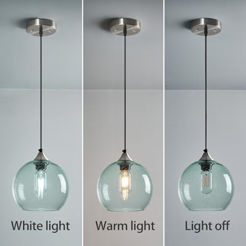 LBSQJ Light Green Seeded Glass Pendant Lights Kitchen Island 1 Pack, 7.87in by LBSQJ - Used condition - Image 6