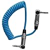 KONDOR BLUE | Coiled 3.5mm Right Angle TRS Stereo Audio Cable | 12 Inch to 24 Inch, Compatible with Stereo Mics, Lavs, Mirrorless Cameras & Timecode Boxes | Blue