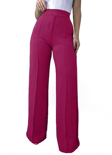Calça Pantalona Alfaiataria Feminina Social Tecido Wide Leg Cor:Rosa;Tamanho:P