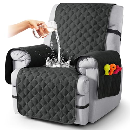 Image of TAOCOCO Waterproof Recliner Covers, 100% Recliner Sofa Covers with Leg Straps, Reversible Recliner Couch Cover for Reclining Chair, Washable Couch Protector for Pets Kids(1 Seater 22 inch, Stone Gray)