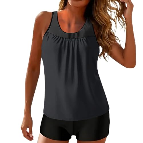 Badeanzug Damen Bademode Badeanzug Tankini Set Tankinis Oberteil Elegant Bauchweg High Waisted Verlauf Pathwork Sommer Gepolstert Große Größe Schwimmanzug Badeanzüge Sportlich Mit ( 3Schwarz