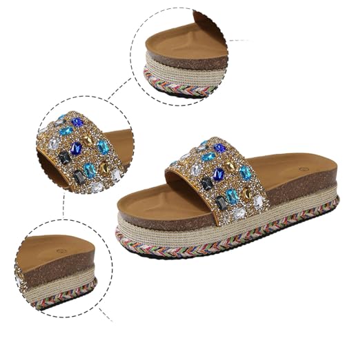 Sandales compensées strass bohème femmes chaussons bout ouvert - 6