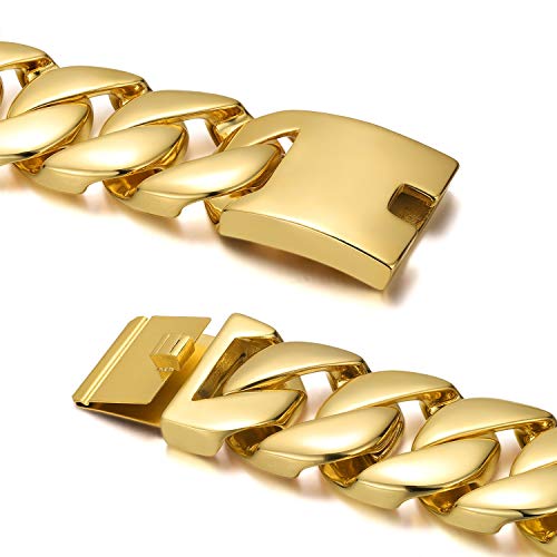 ROWIN&CO Jewelry Huge 32mm Mens Chunky Bracelet Heavy Sturdy 18K Yellow Gold PVD Plating Stainless Steel Cuban Chain with Box Clasp, 9.5 Inch/10.5 oz2