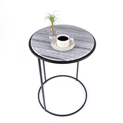 BHF BEST HOME FASHION Round Marble Top End Table, Accent Side Tables for Bedroom, Living Room Contemporary Sofa Tables Coffee Table for Small Spaces -18\" D (Black, Grey) - Thumbnail 6